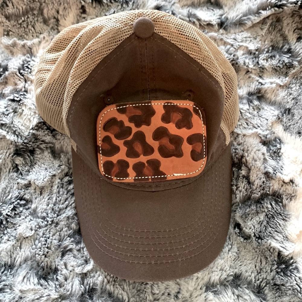 Cheetah ball cap leather patch